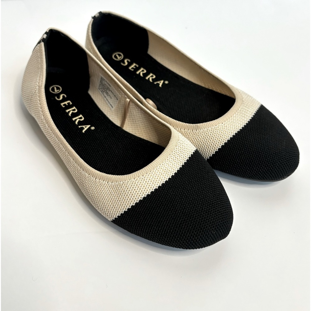 Serra Tan & Black Two Tone Comfort Stretch Fabric Ballet Flats Size 7M